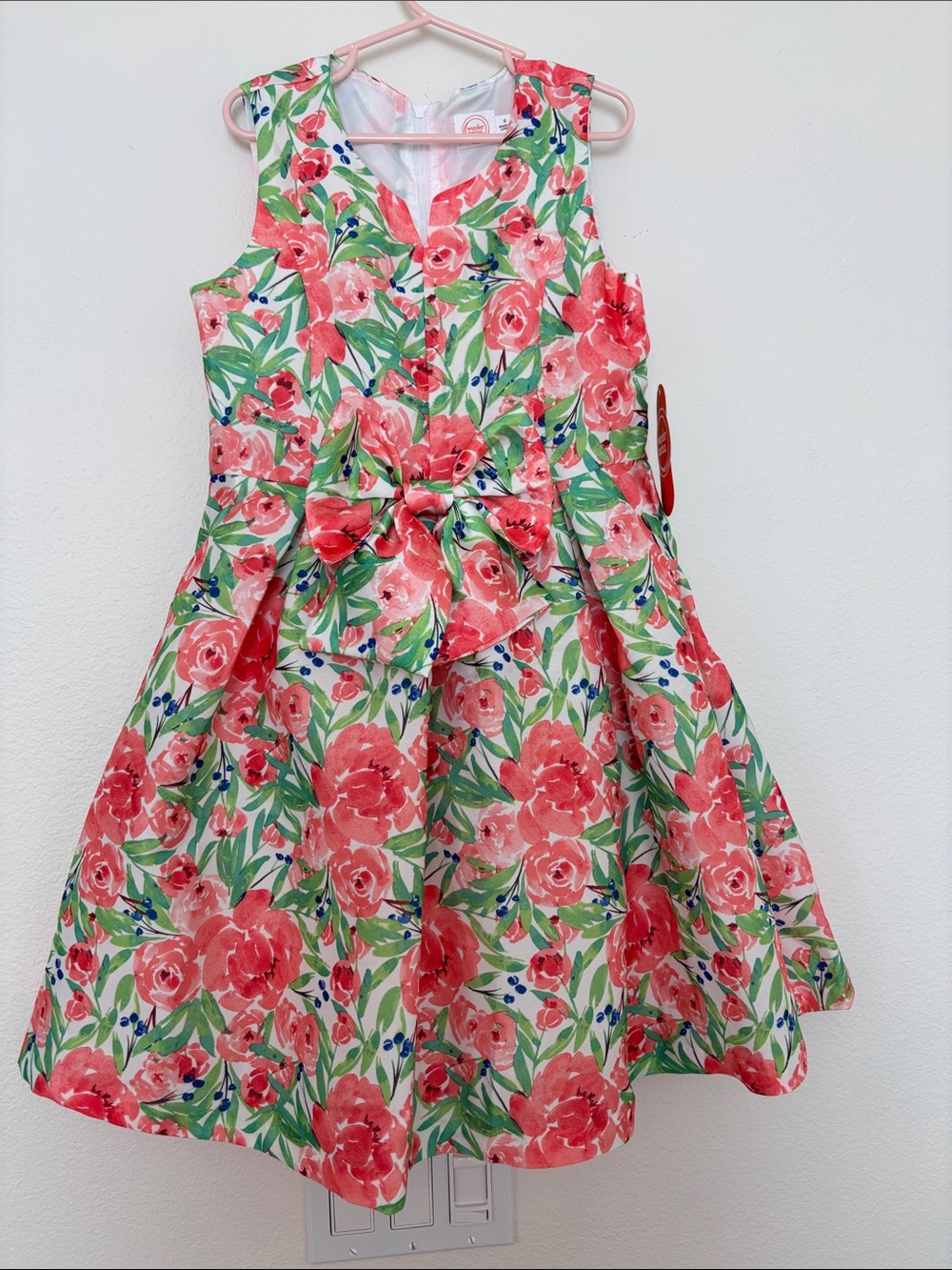 wonder nation Coral Floral Bow-Front Girls' Dress